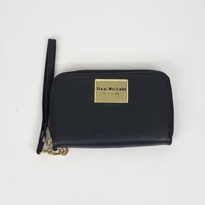 Isaac Mizrahi Womens Wallet Zip Around Wristlet Logo Black